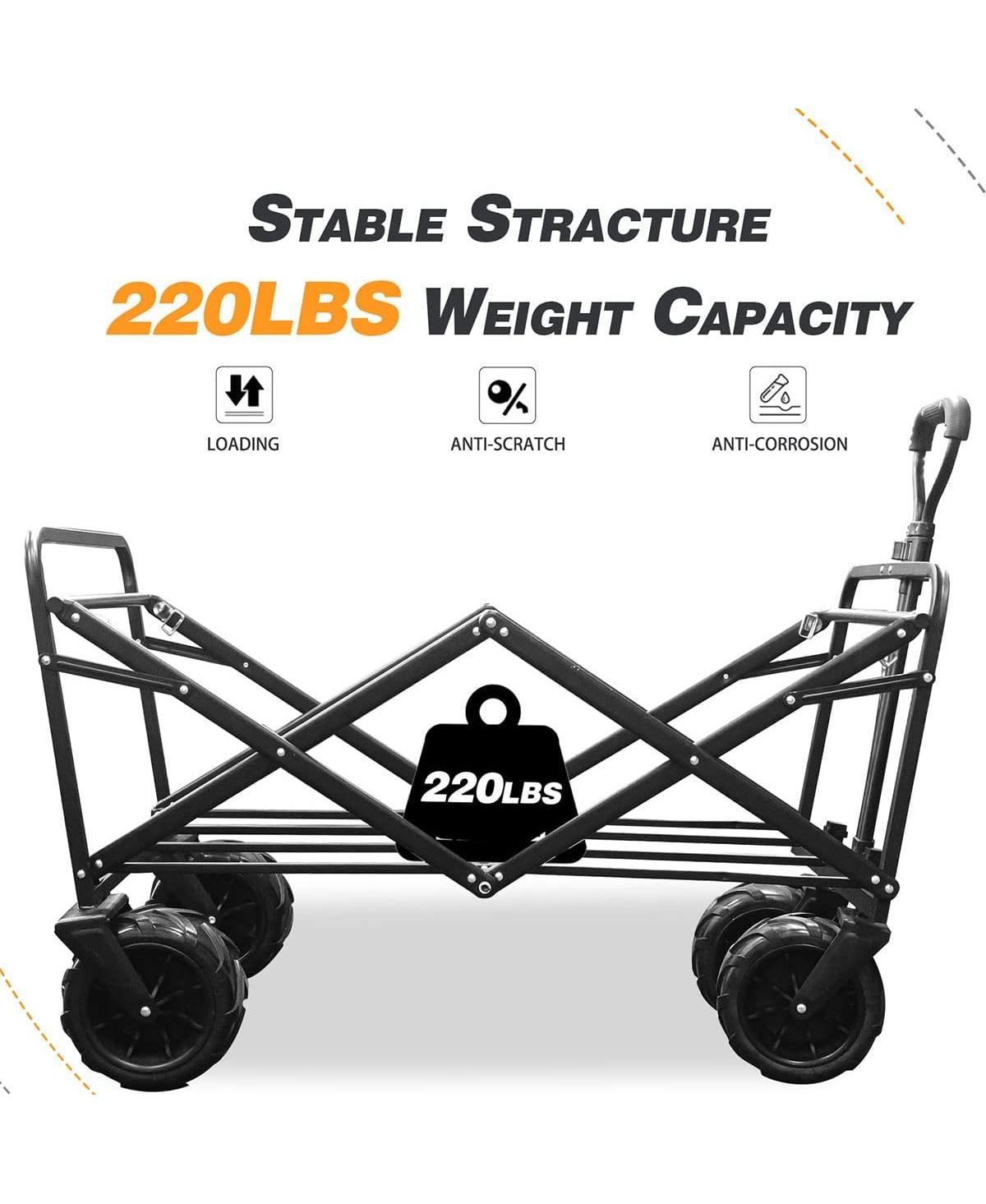 Slickblue Collapsible Heavy-Duty Beach Wagon Cart – Outdoor Folding Utility with Universal Wheels & Adjustable Handle, Snow Camouflage