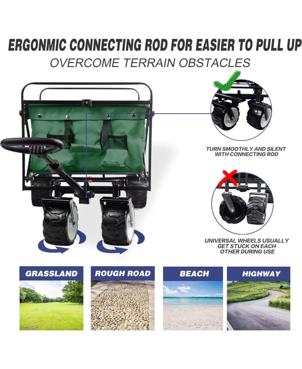 Slickblue Collapsible Heavy-Duty Beach Wagon Cart – All-Terrain Wheels, Large Capacity, Outdoor Folding Utility with Brake, Aluminum Frame - Gr