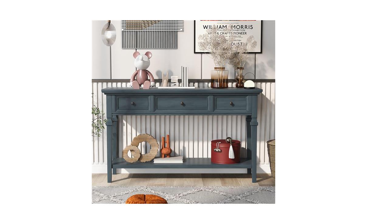 Slickblue Classic Retro Style Console Table with Three Top Drawers and Open Style Bottom Shelf, Easy Assembly