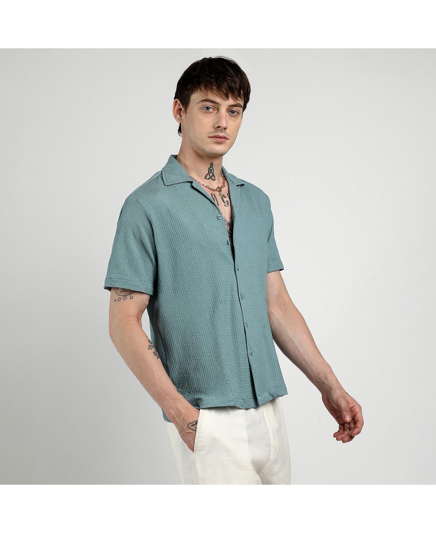 Men's Teal Green Micro Zig-Zag Shirt