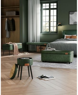 Mid-Century Modern Storage Ottoman Bench with Steel Legs, Black