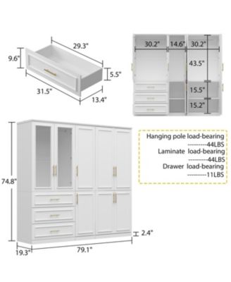 8-Door Big Armoires with Hanging Rods, Drawers, Shelves