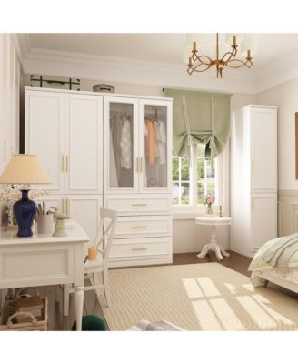 8-Door Big Armoires with Hanging Rods, Drawers, Shelves