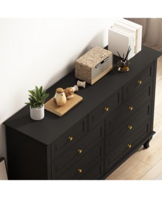 9-Drawer Gray Wood Dresser Bedroom Storage Cabinet Modern Style