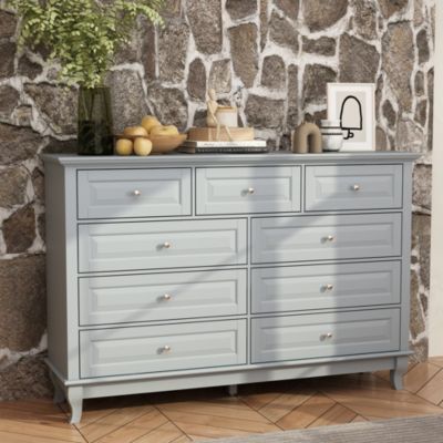 9-Drawer Gray Wood Dresser Bedroom Storage Cabinet Modern Style