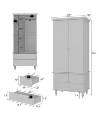 Wood 2-Door Armoire with Hanging Rod, 3-Drawer, Adjustable Shelves – Wardrobe Cabinet