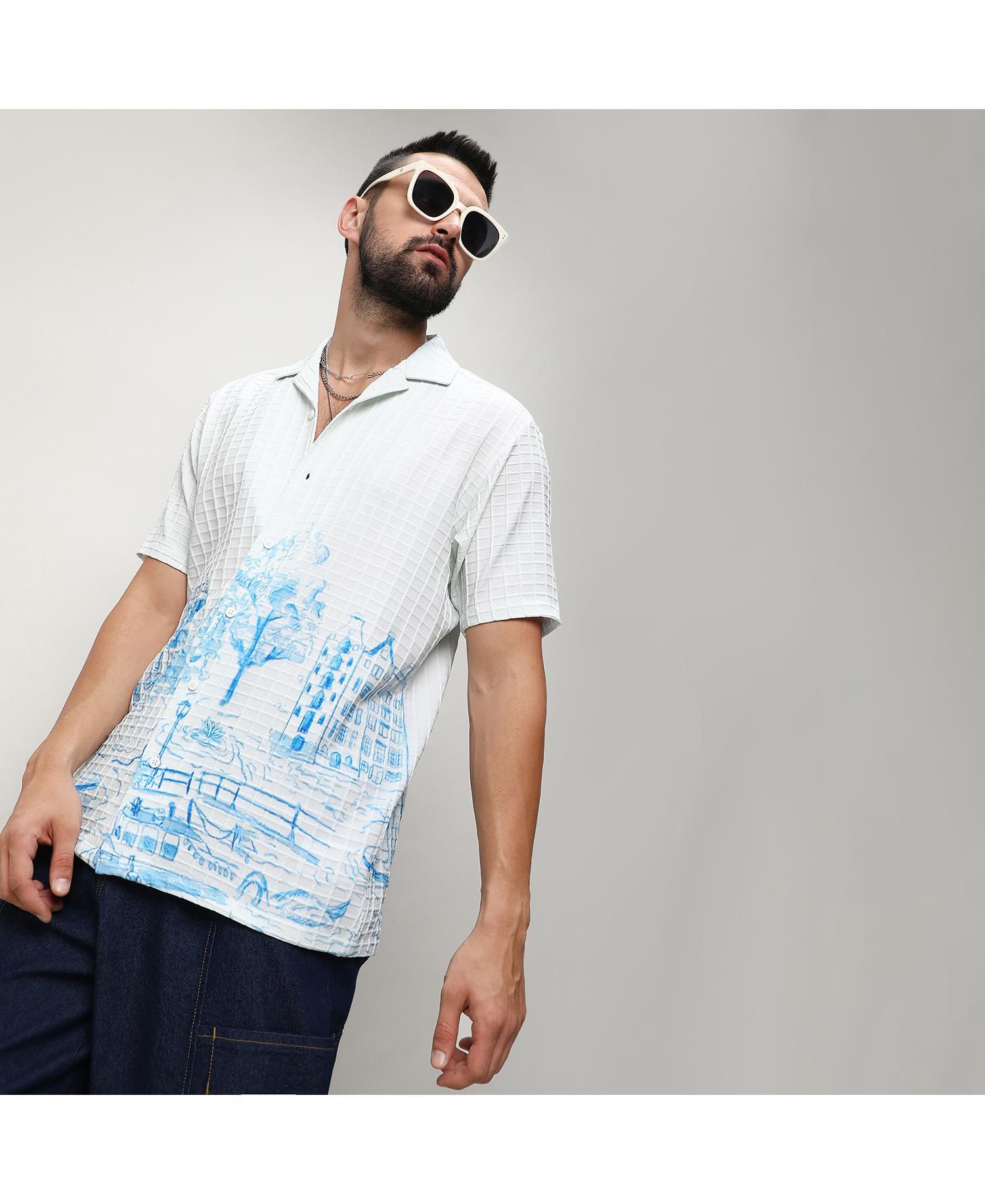 Men's Chalk White:Azure Blue Landscape Strokes Shirt