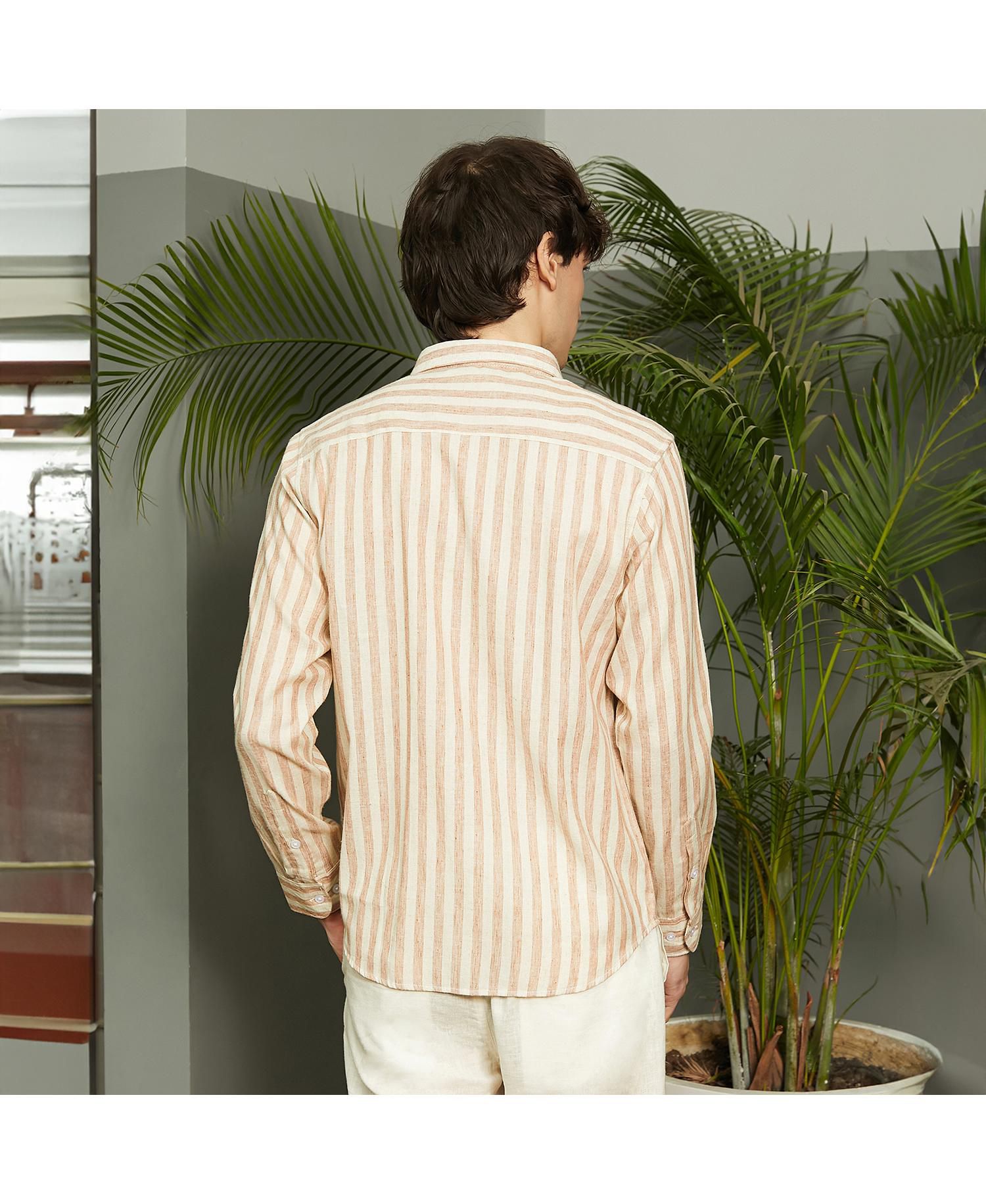 Men's Tan Brown Heathered-Stripe Shirt