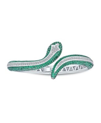 Snake Cuff Bangle Statement Bracelet Egyptian Style Black White CZ Pave Bypass Hinge