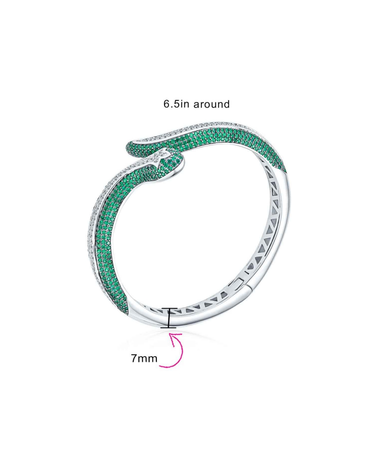 Bling Jewelry Egyptian Fashion Statement Snake Serpent Hinge Cuff Bangle Bracelet For Women White Blue Cubic Zirconia Pave Cz Rhodium Plated