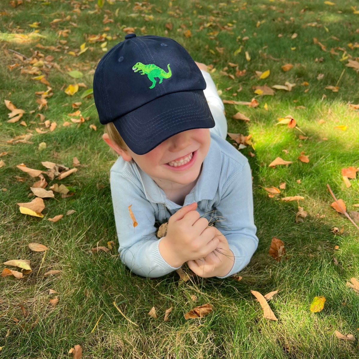 Bits & Bows Boys' T-Rex Baseball Hat in Navy
