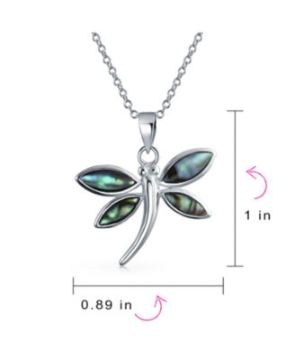 Rainbow Abalone Shell Inlay Butterfly Dragonfly Firefly Pendant Necklace .925 Sterling Silver With Chain