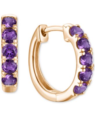 Lab Grown Ruby Five Stone Small Hoop Earrings (5/8 ct. t.w.) in 10k Gold, 0.5" (Also available in Citrine, Blue Topaz, Amethyst, Peridot, Sapphire, Emerald, White Sapphire, Garnet, and Aquamarine)