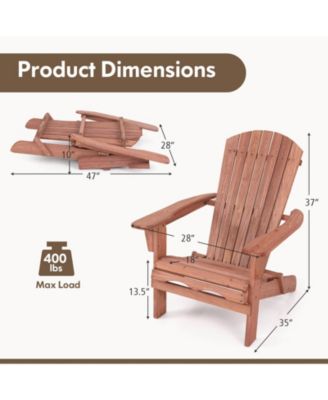 Folding Adirondack Chair Set of 1 with High Backrest & Wide Armrests Wooden
