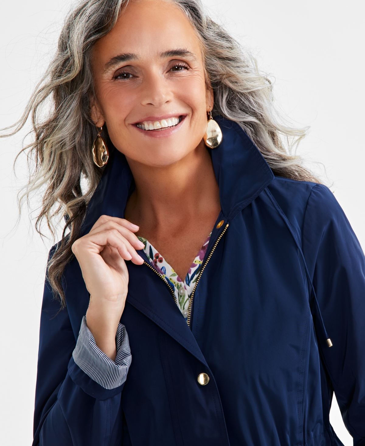 Style & Co Women's Petite Hooded Anorak, Created For Macy's In Blue