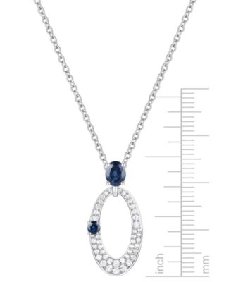 Sapphire (1/2 ct. t.w.) & Diamond (1/3 ct. t.w.) Oval 18" Pendant Necklace in 14k White Gold (Also Available in Ruby & Emerald)