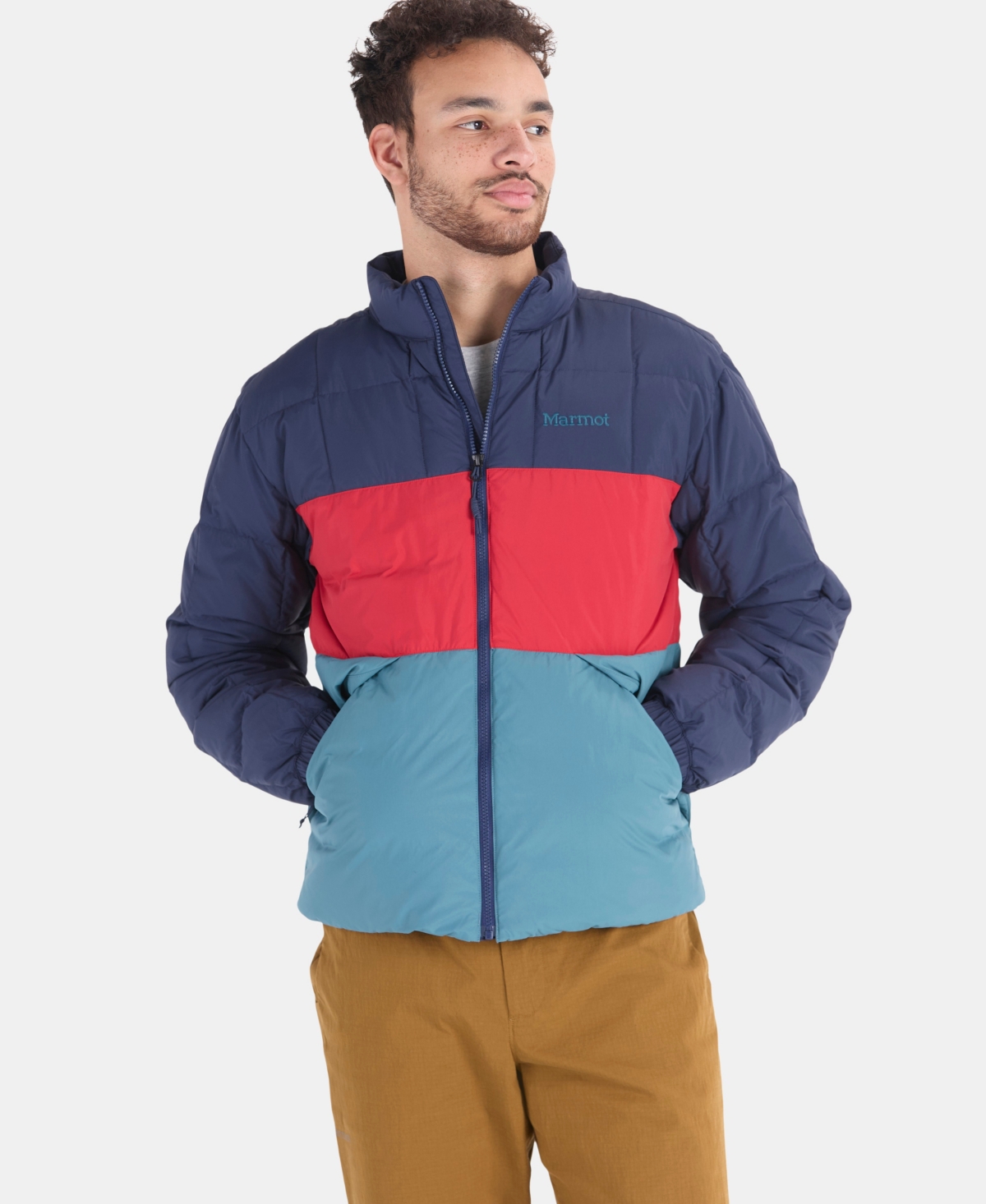 Marmot Ares Packable Recycled Nylon 700 Fill Power Down Puffer Jacket In Arctic Navy,team Red,moon River