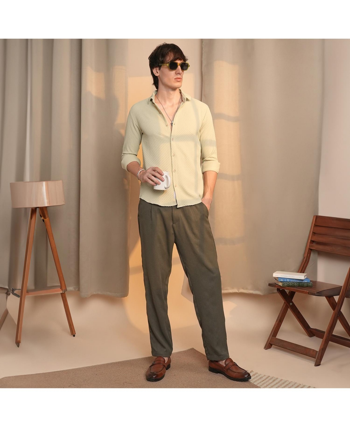 Campus Sutra Men's Butter Yellow Micro Cubic-Textured Shirt