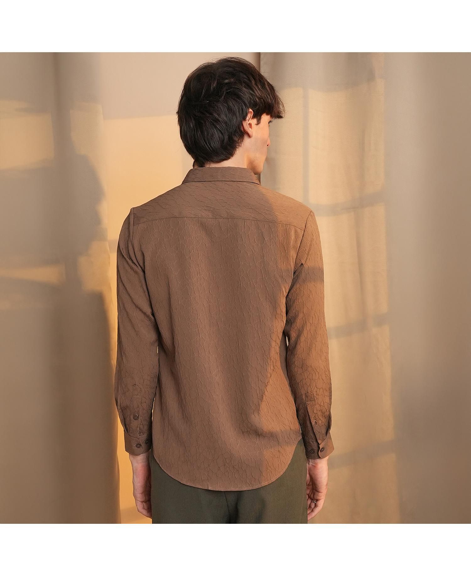 Men's Ash Brown Veined-Textured Shirt