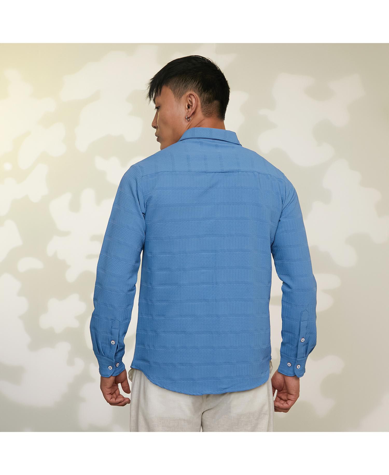 Men's Sky Blue Chevron-Textured Shirt