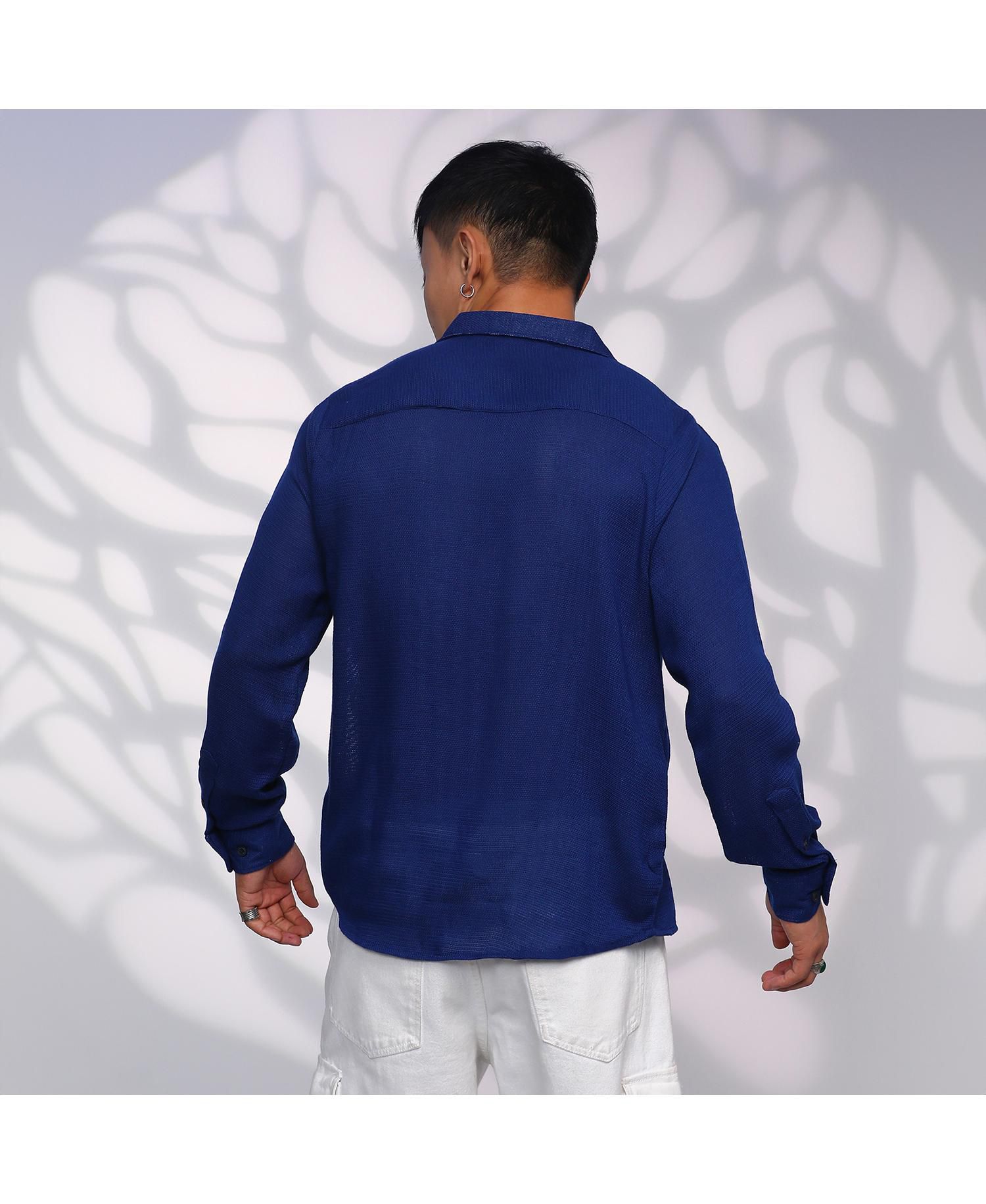 Men's Indigo Blue Solid Woven Shirt