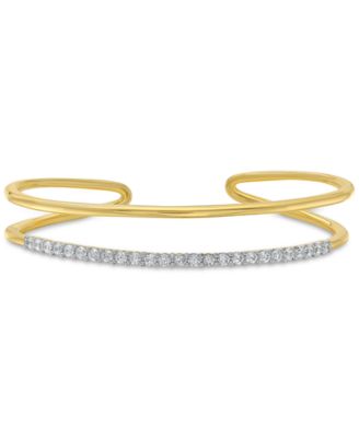 Macy's - Diamond Open Cuff Bangle Bracelet (1 ct. t.w.) in 14k Gold-Plated Sterling Silver