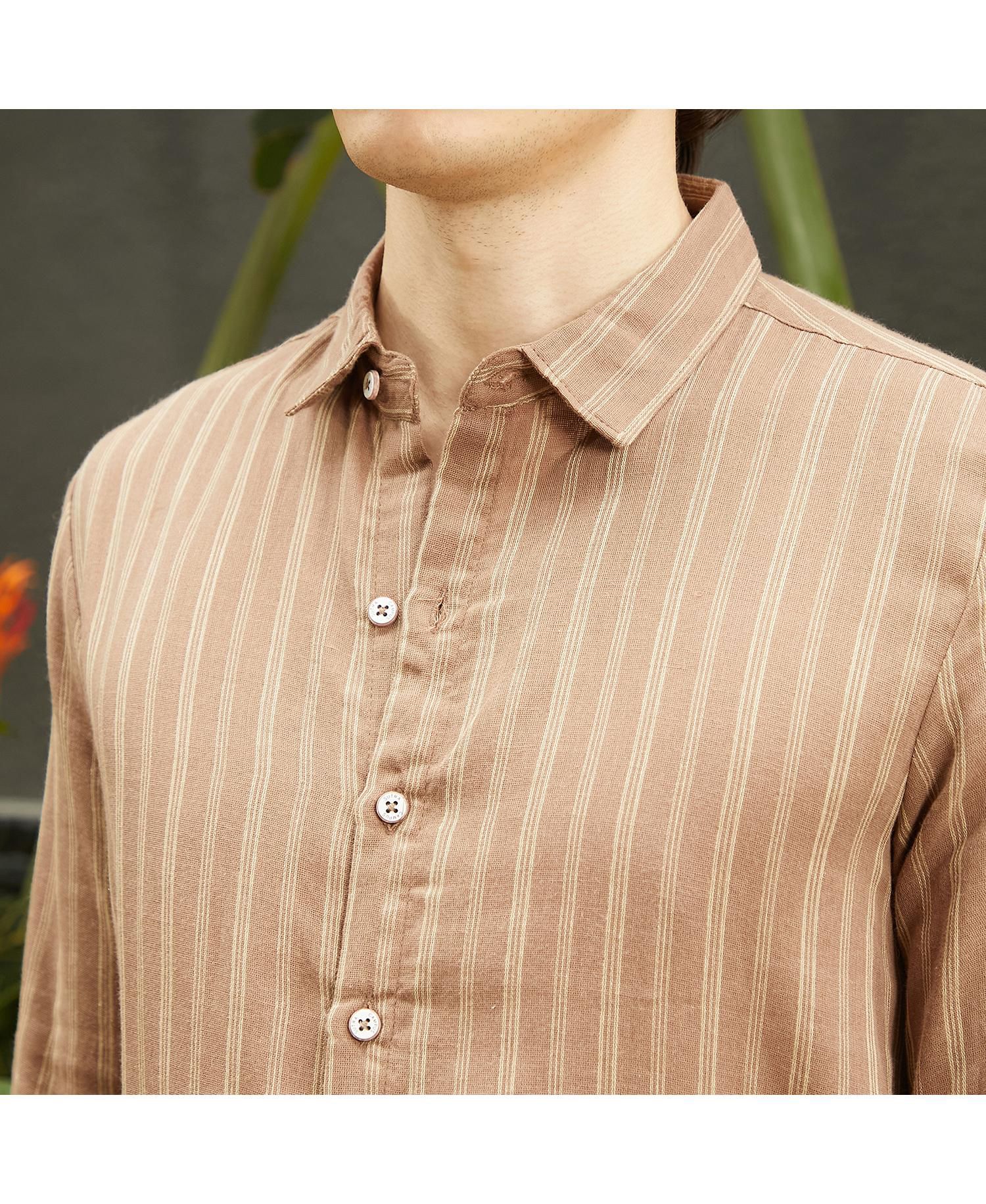 Men's Tan Brown Halo Striped Shirt