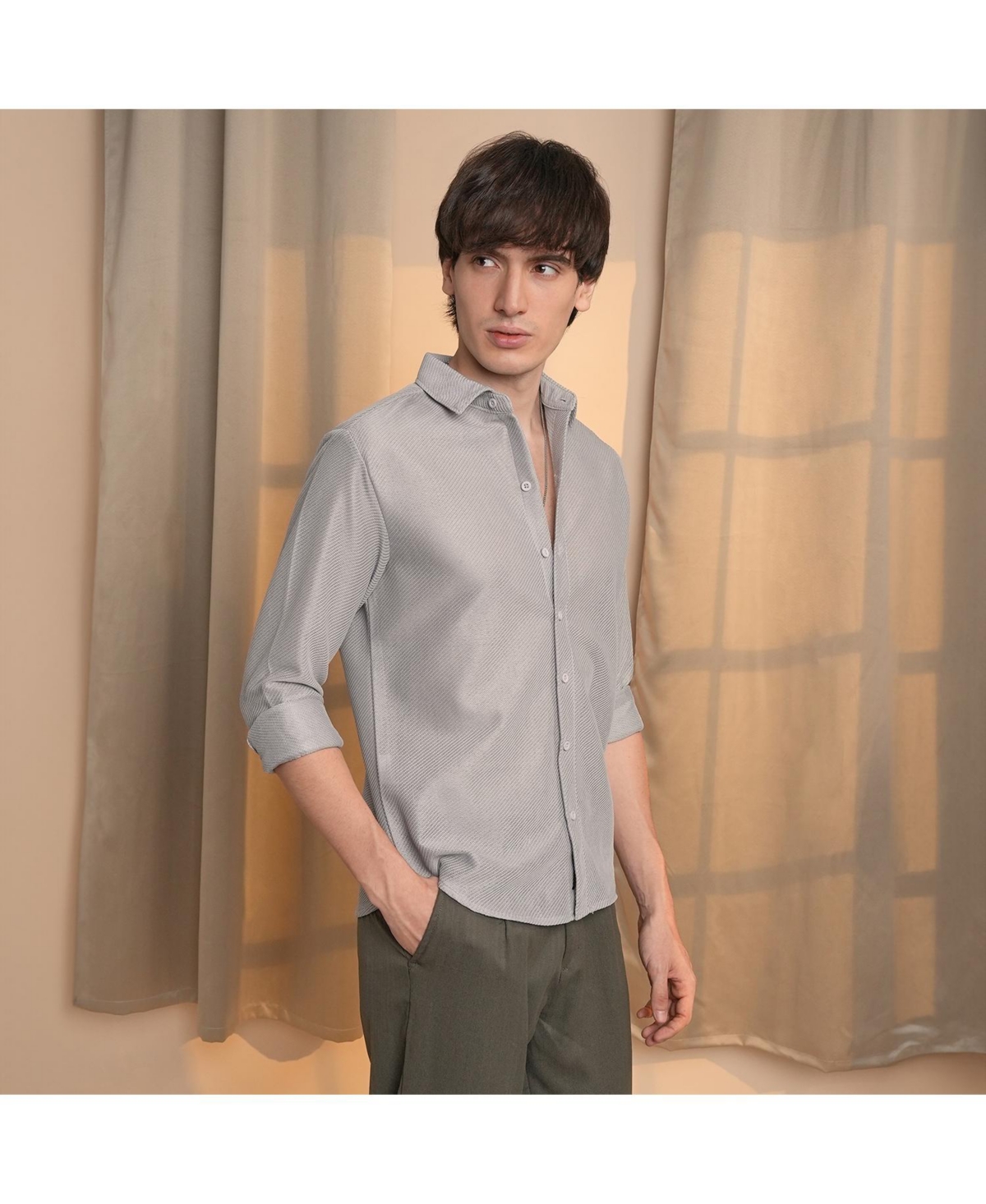 Men's Cloud Grey Mesh-Textured Shirt