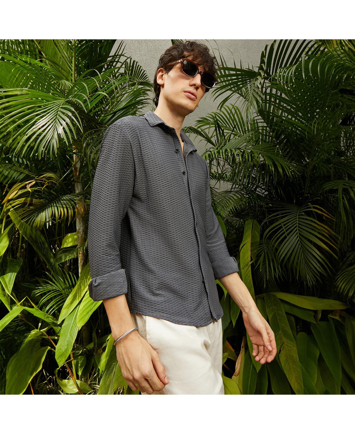 Men's Space Grey Hive-Textured Shirt