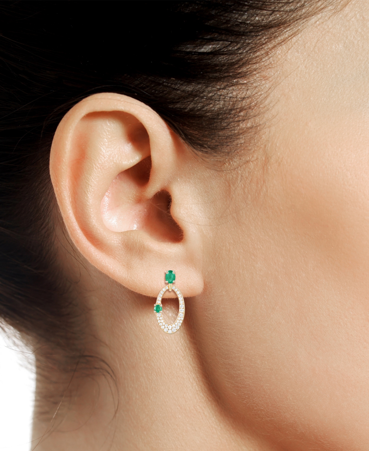 Macy's Ruby (5/8 Ct. T.w.) & Diamond (1/3 Ct. T.w.) Oval Doorknocker Drop Earrings In 14k Gold (also Availa In Emerald