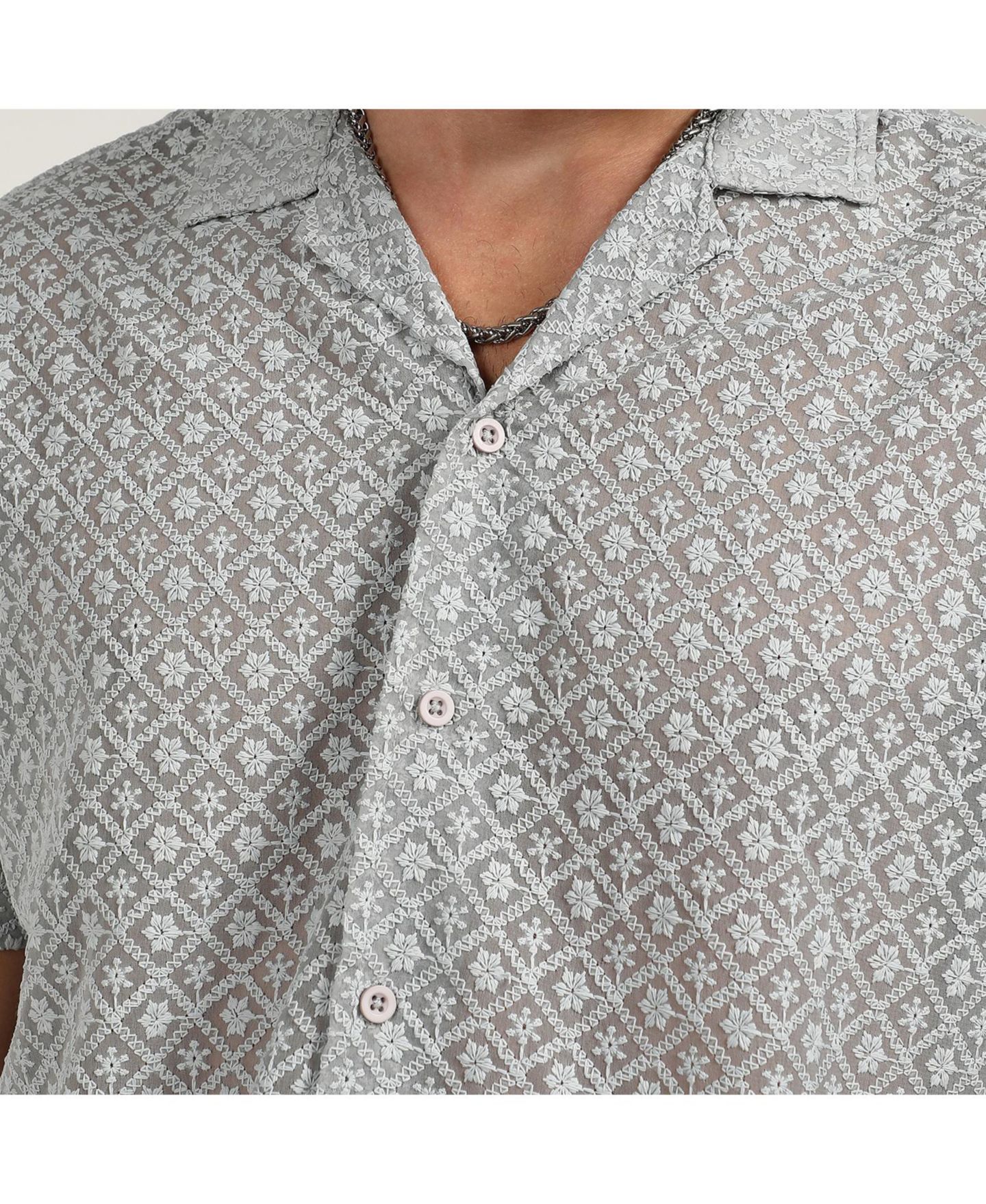 Мужская рубашка Cahoot Campus Sutra Moon Grey Floral Embroidered, цвет: Серый — фото 5