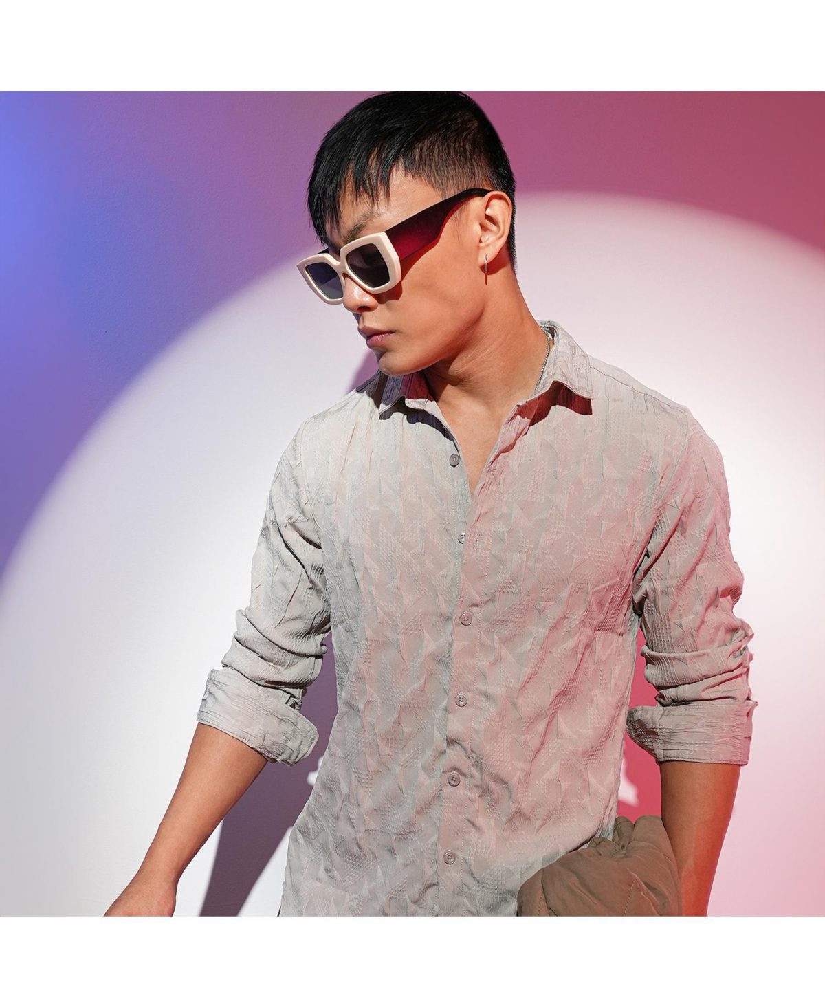 Men's Greige Geometric-Texture Shirt