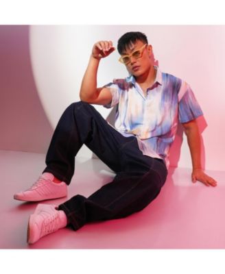 Men's Sky Blue & Ivory White Strokes-Textured Shirt