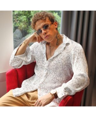 Men's Chalk White Veined-Pleated Shirt