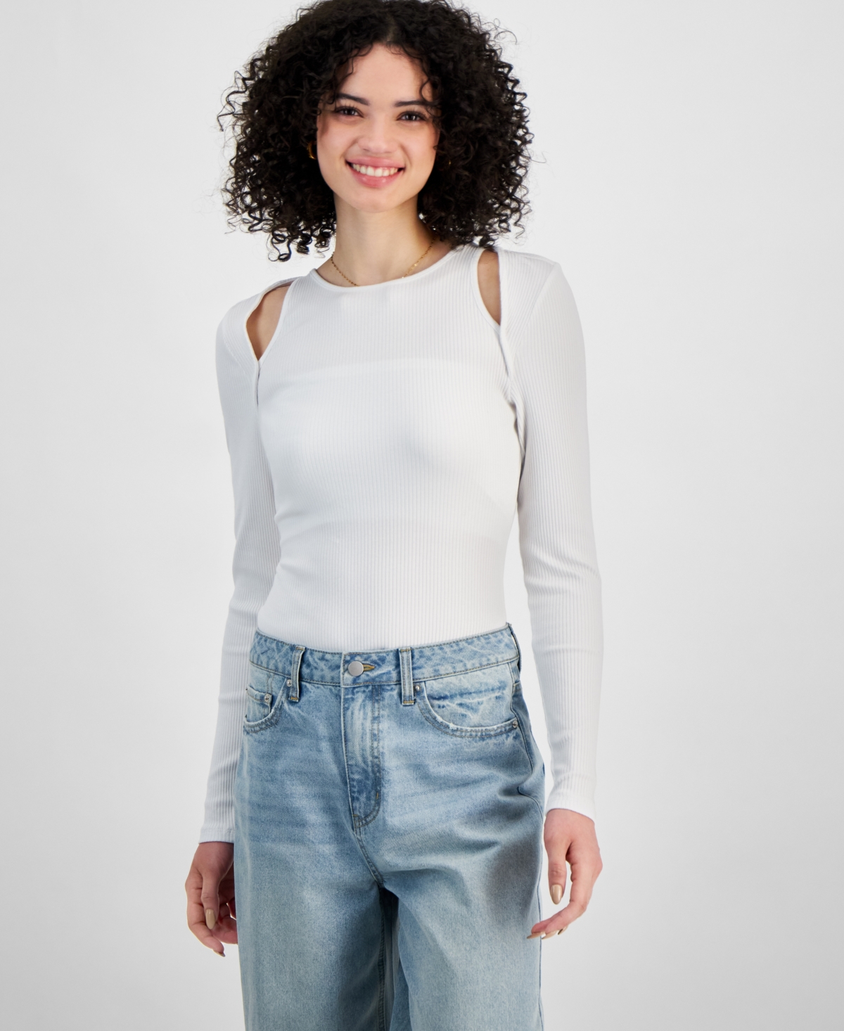 Juniors' Cut-Out Long-Sleeve Bodysuit - Tender Touch
