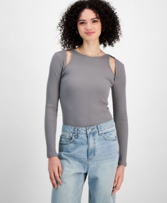 Madden Girl - Juniors' Cut-Outs Long-Sleeve Bodysuit