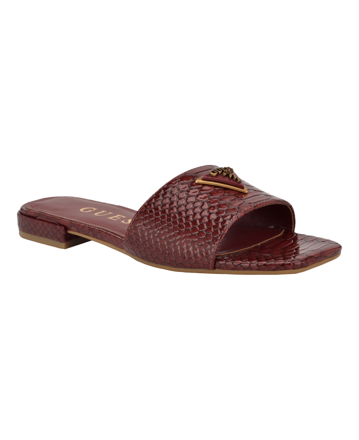 Guess Women's Tamsea One Band Square Toe Slide Flat Sandals In Dark Red Lizard