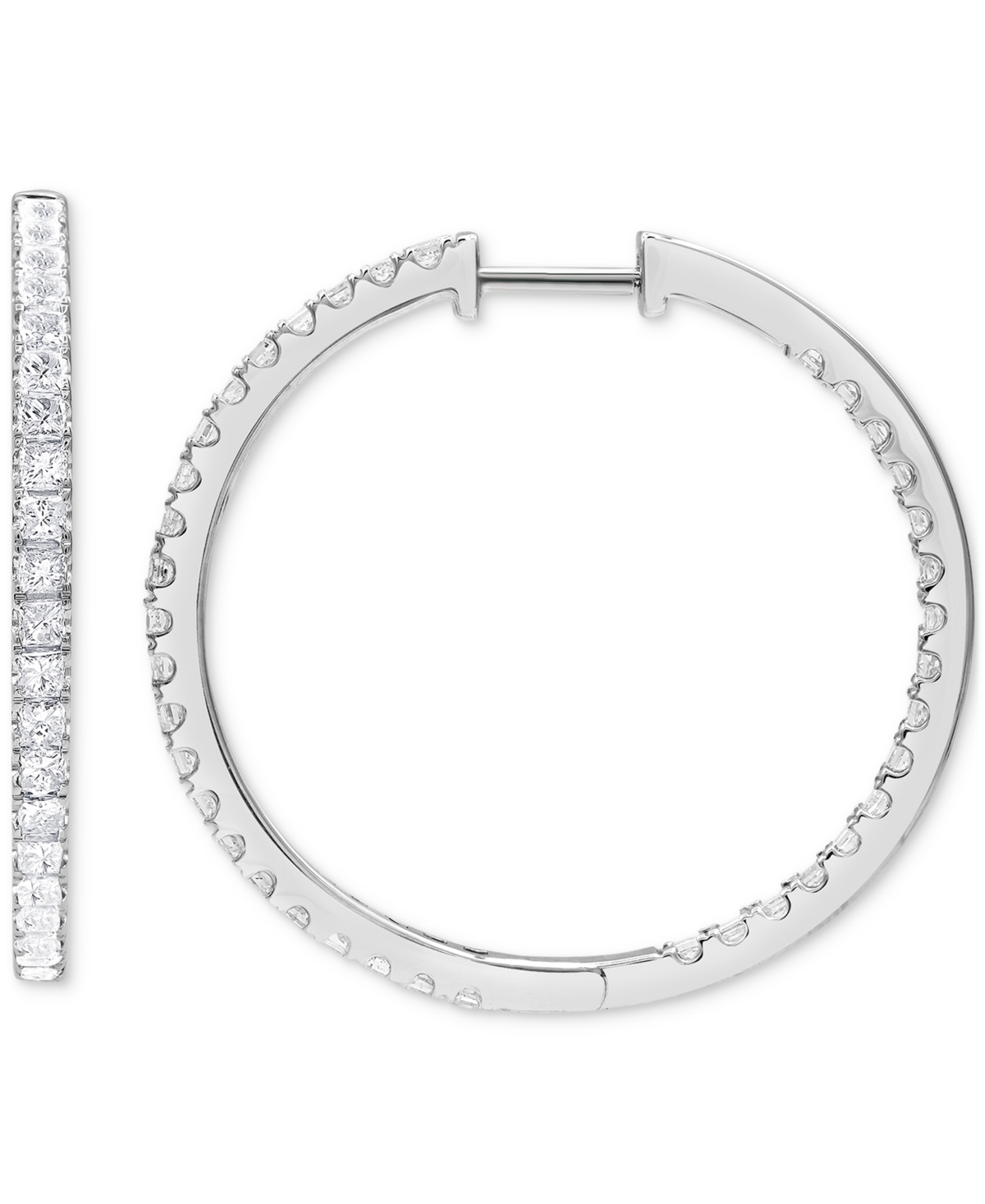 Macy's Diamond Princess In & Out Hoop Earrings (2 Ct. T.w.) In 14k White Gold In White Gold
