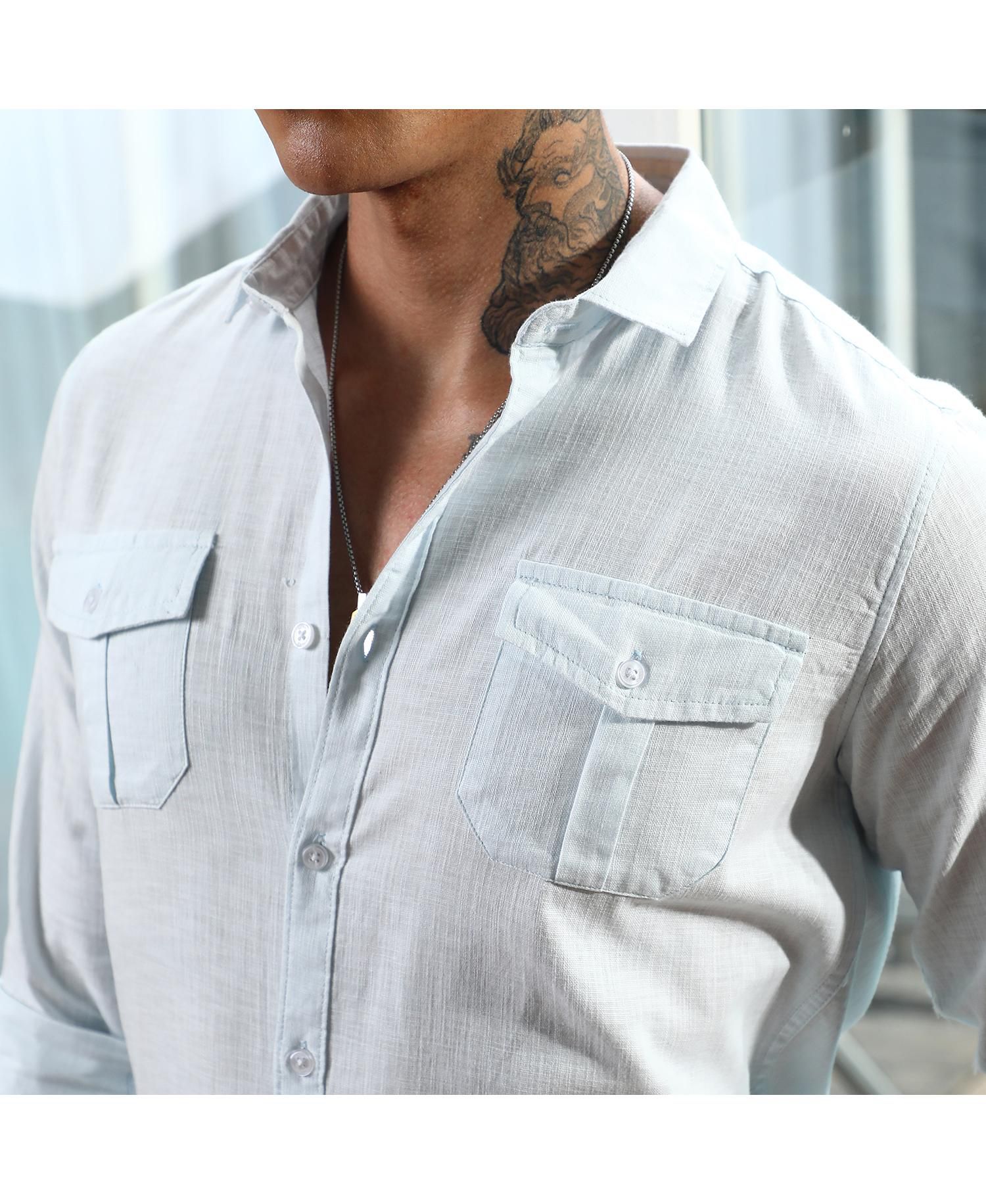 Men's Baby Blue Solid Utility Shirt