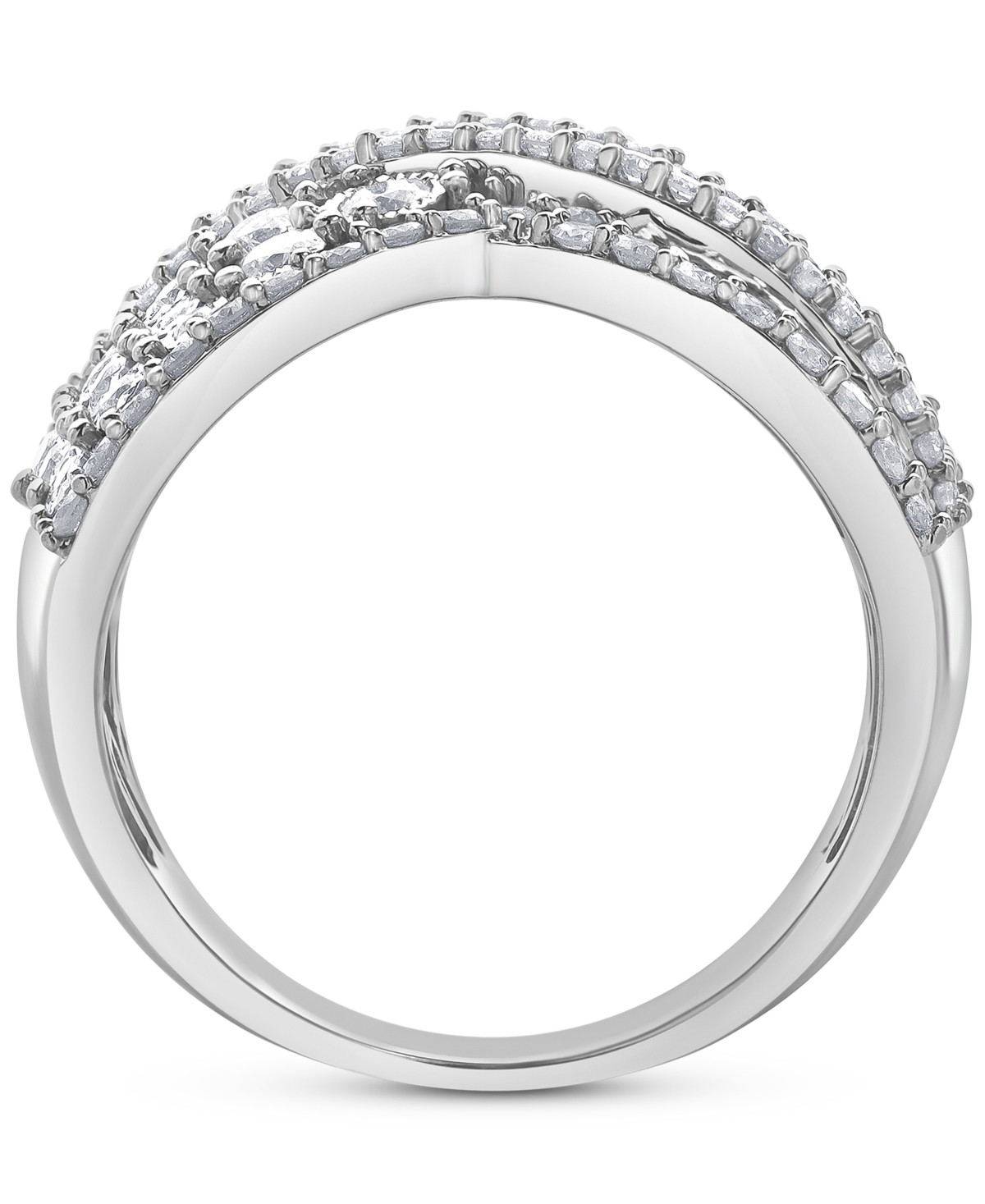 Diamond Round & Baguette Crossover Statement Ring (1-5/8 ct. t.w.) in 14k- White Gold