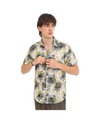 Men's Navy Blue & Powder White Smudged Botanical Shirt