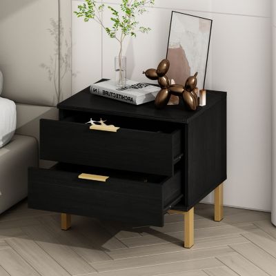 Bedside table with 2 Drawers, Nightstand with Metal Feet