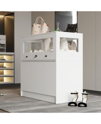  Storage/Display Cabinet with Glass Top , Bedroom Dresser Armoire Island
