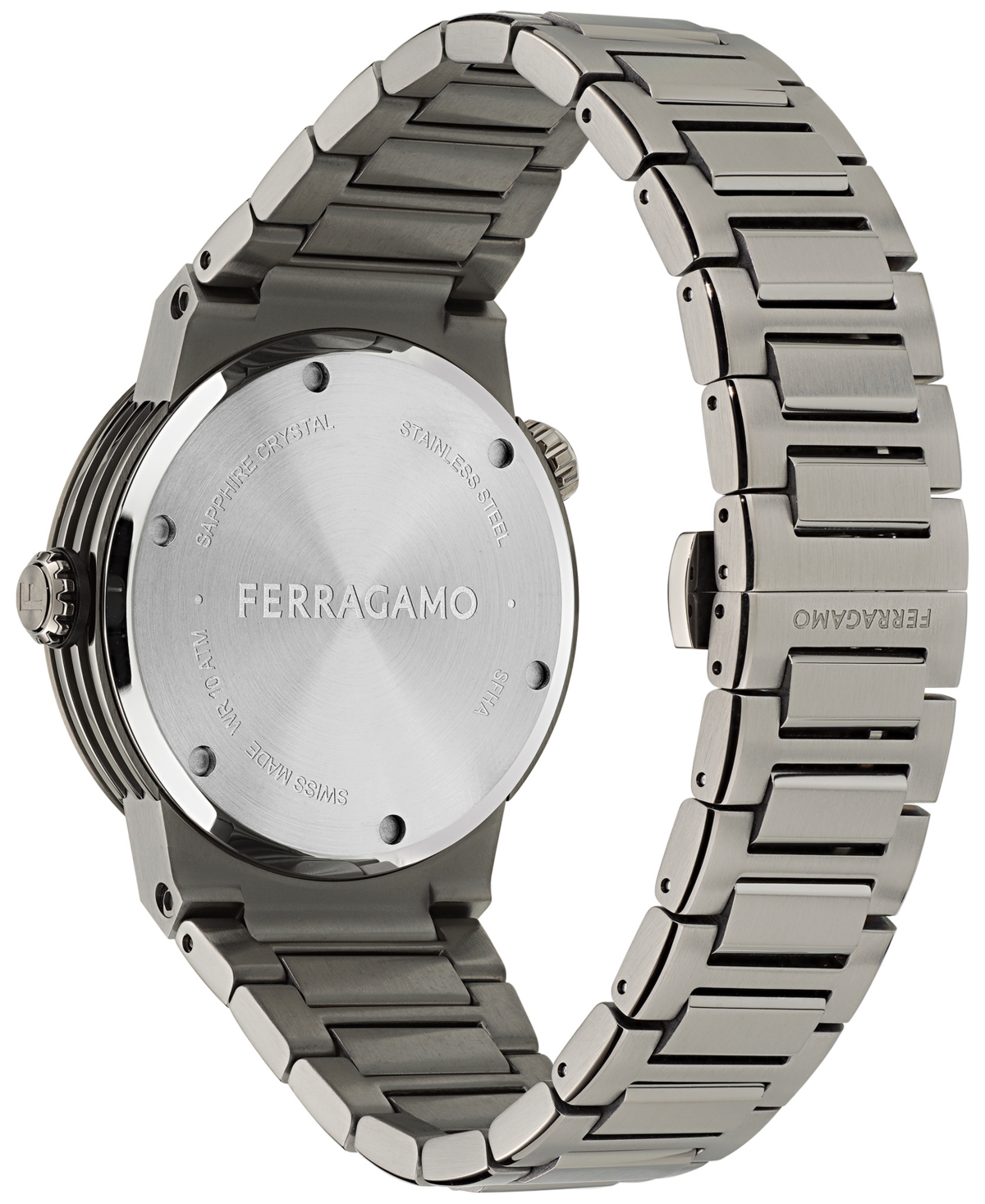 Ferragamo Men's Swiss F-80 Gmt Worldtimemetal Ion Plated Stainless Steel Bracelet Watch 43mm