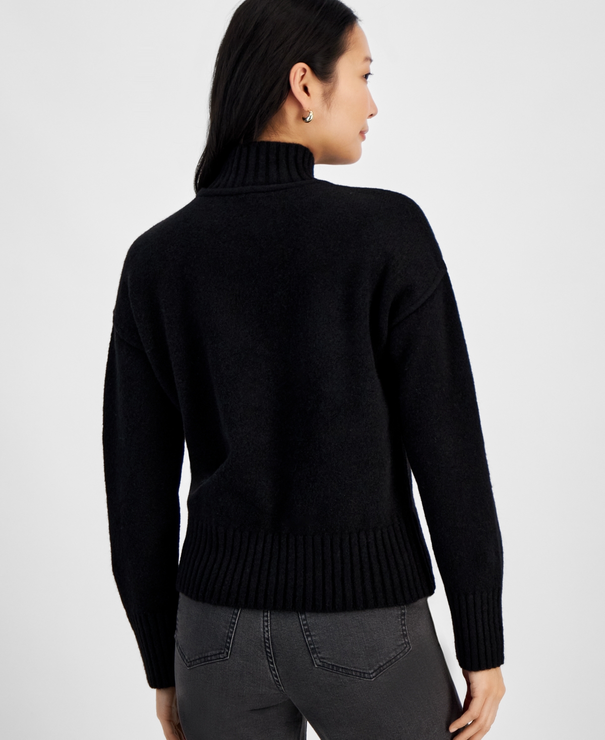 On 34th Women's Mock-neck Jersey Roll-trim Sweater, Exclusively At Macy's In Deep Black