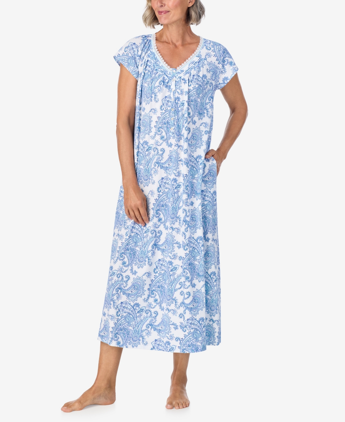 Women's Cap Sleeve Pajama Set - Blue Geo