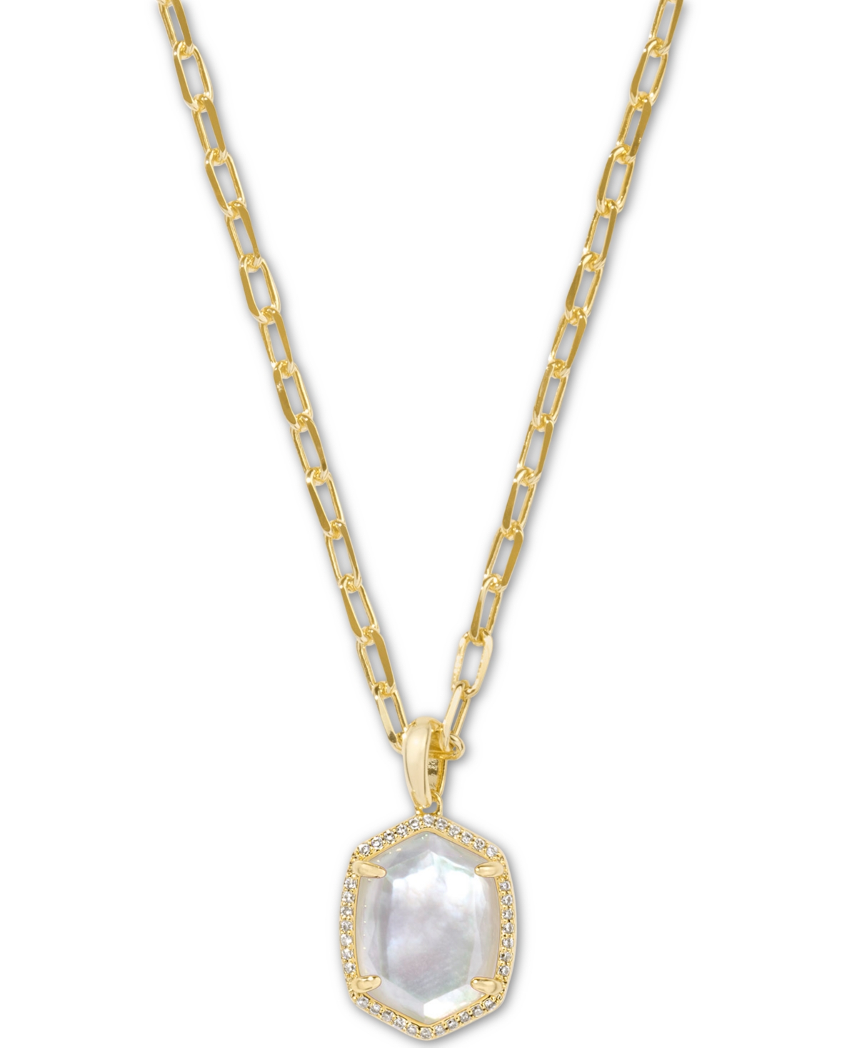 Kendra Scott Gold-tone Pave-framed Stone Pendant Necklace, 16" + 3" Extender In Iridescent Ivory Illusion