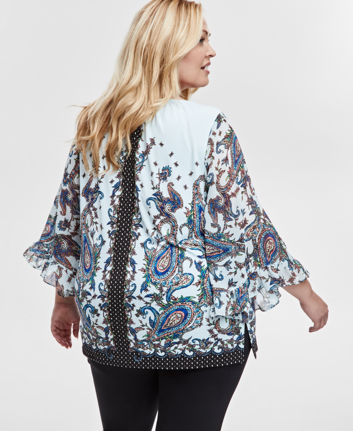 JM COLLECTION PLUS SIZE PRINTED WIDE-SLEEVE TOP, EXCLUSIVELY AT MACY'S 