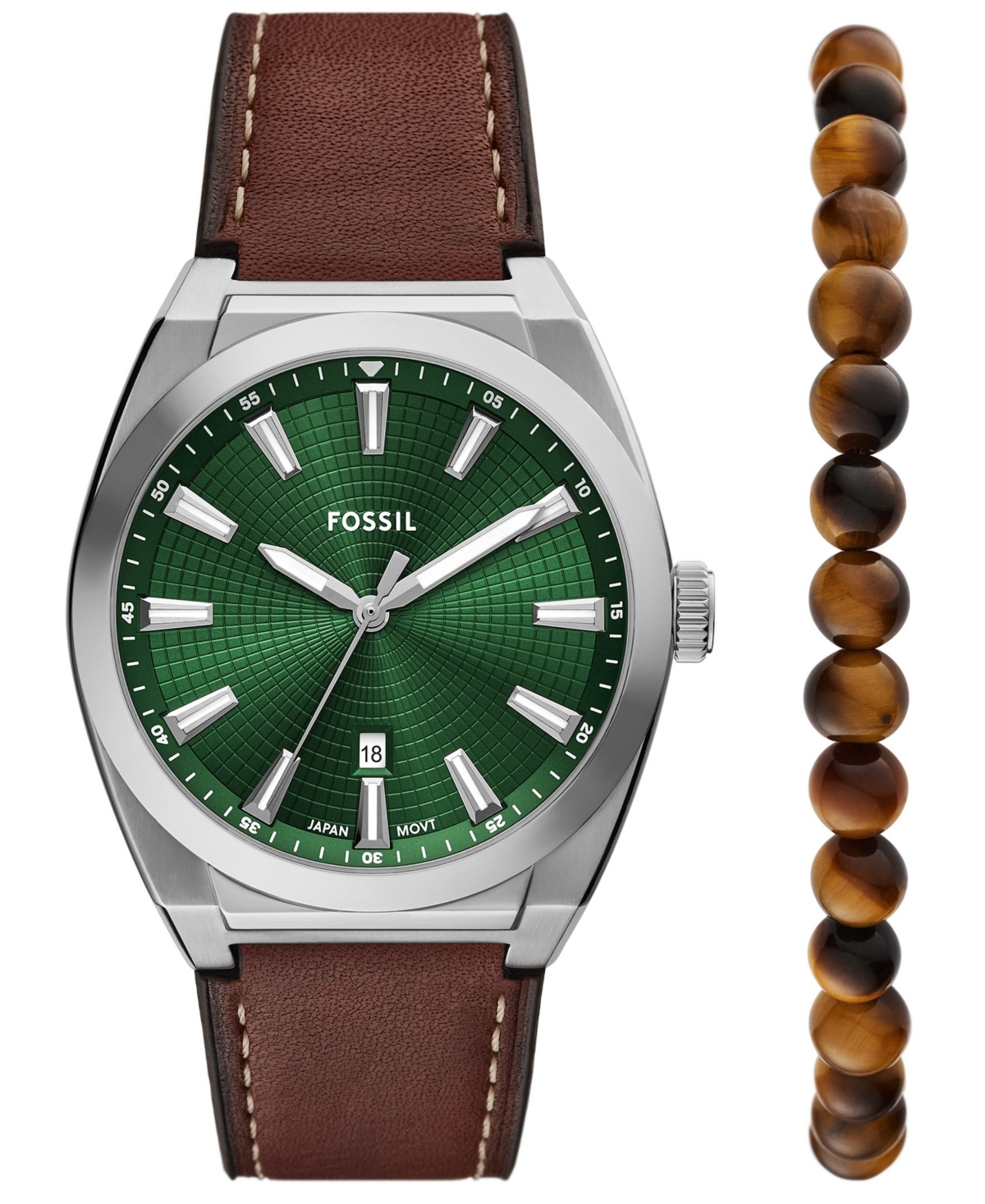 Men's Everett Three-Hand Date Brown Leather Watch and Bracelet Set, 42mm - Brown