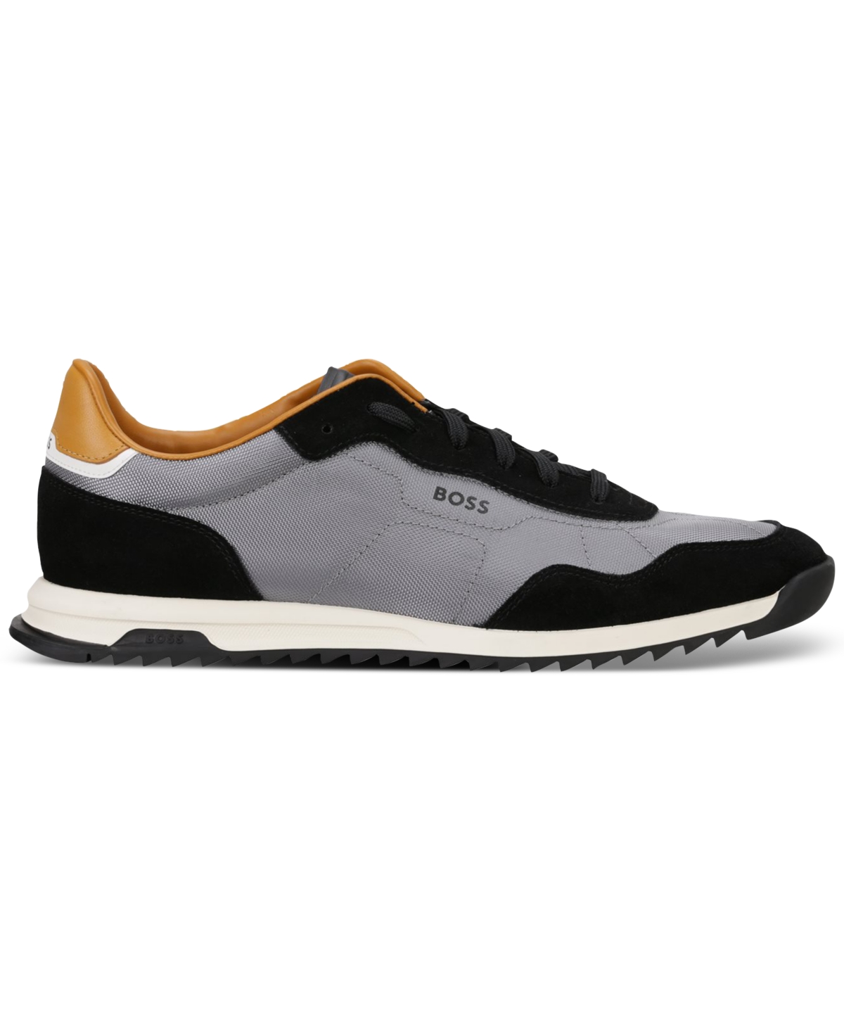 Hugo Boss Textured-fabric Lace-up Trainers With Suede Trims In Charcoal